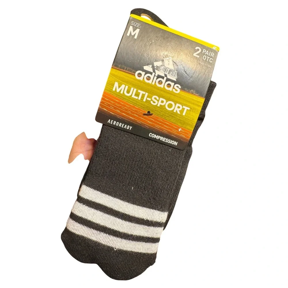 Adidas Multi-Sport Socks Mens M Black NEW 2 Pair‎ Over The Calf Compression OTC